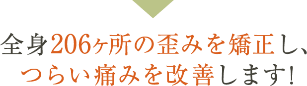 全身206ヶ所の歪みを矯正し、つらい痛みを改善します！
